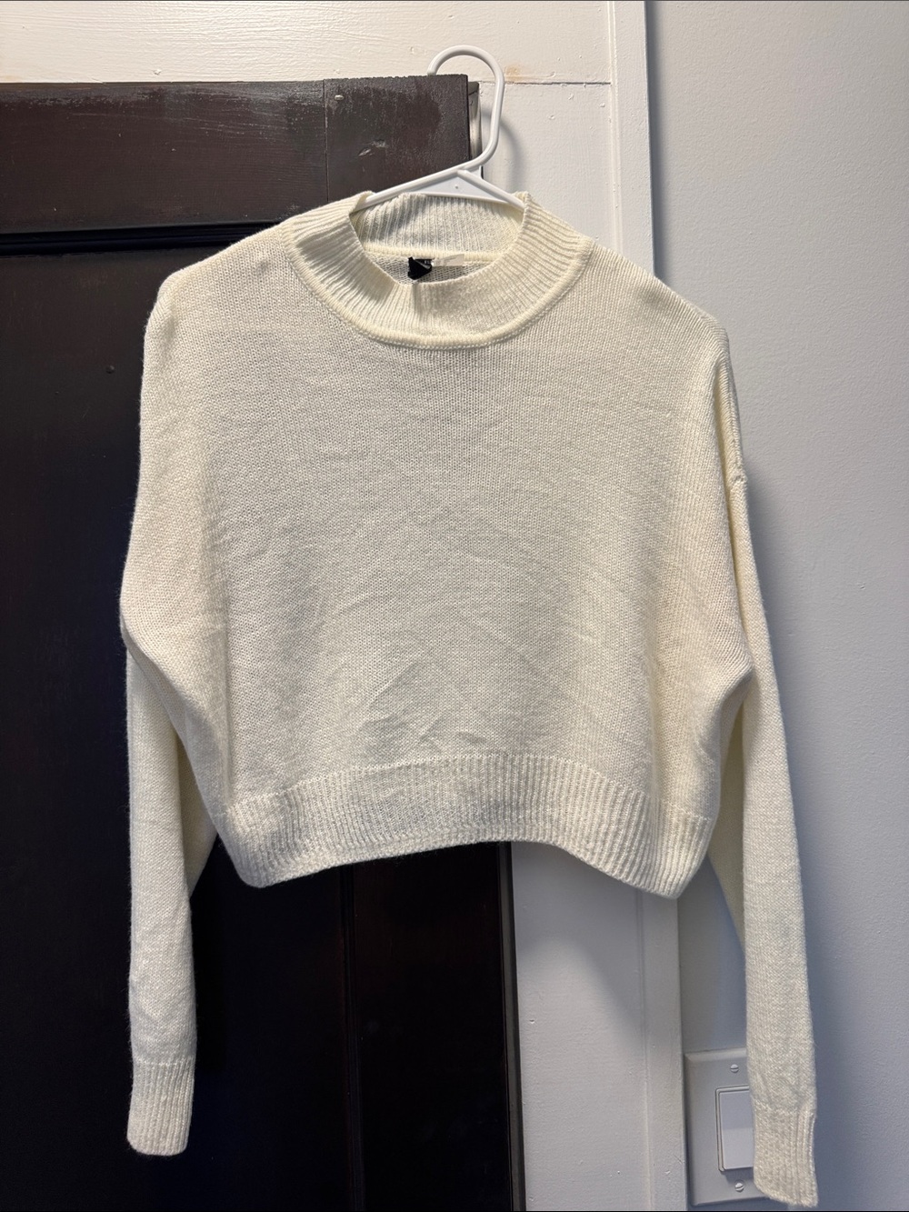 Cream Cropped Mock Neck Women's Sweater